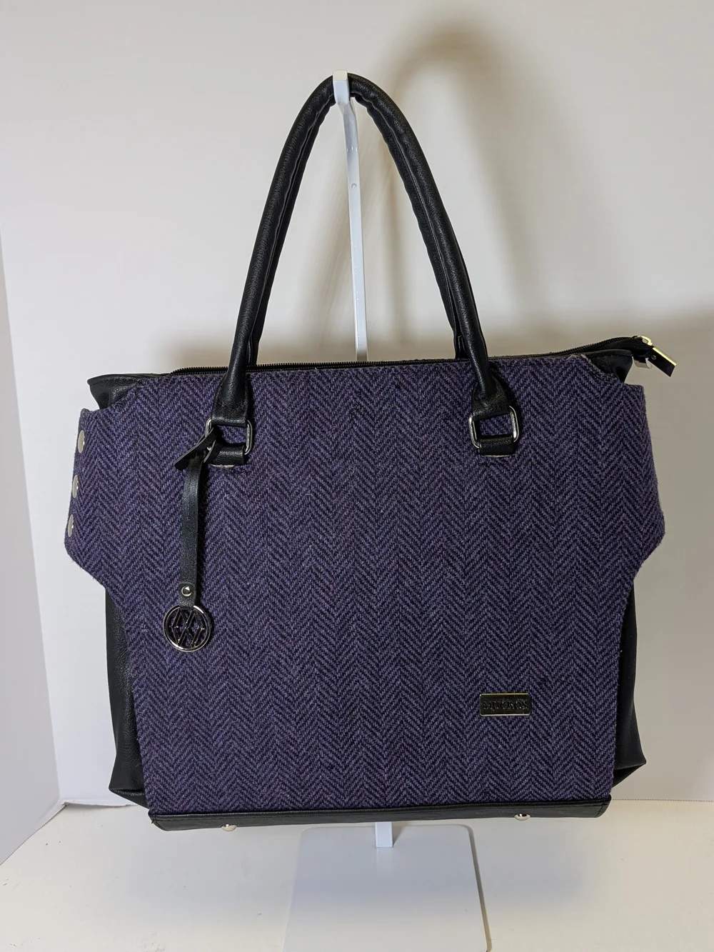 Mucros Weavers Emily Tweed Handbag - Purple Herringbone Wool Authentic Irish